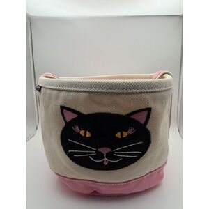 Land's End Pink Halloween Canvas Bucket Tote Bags Black Cat